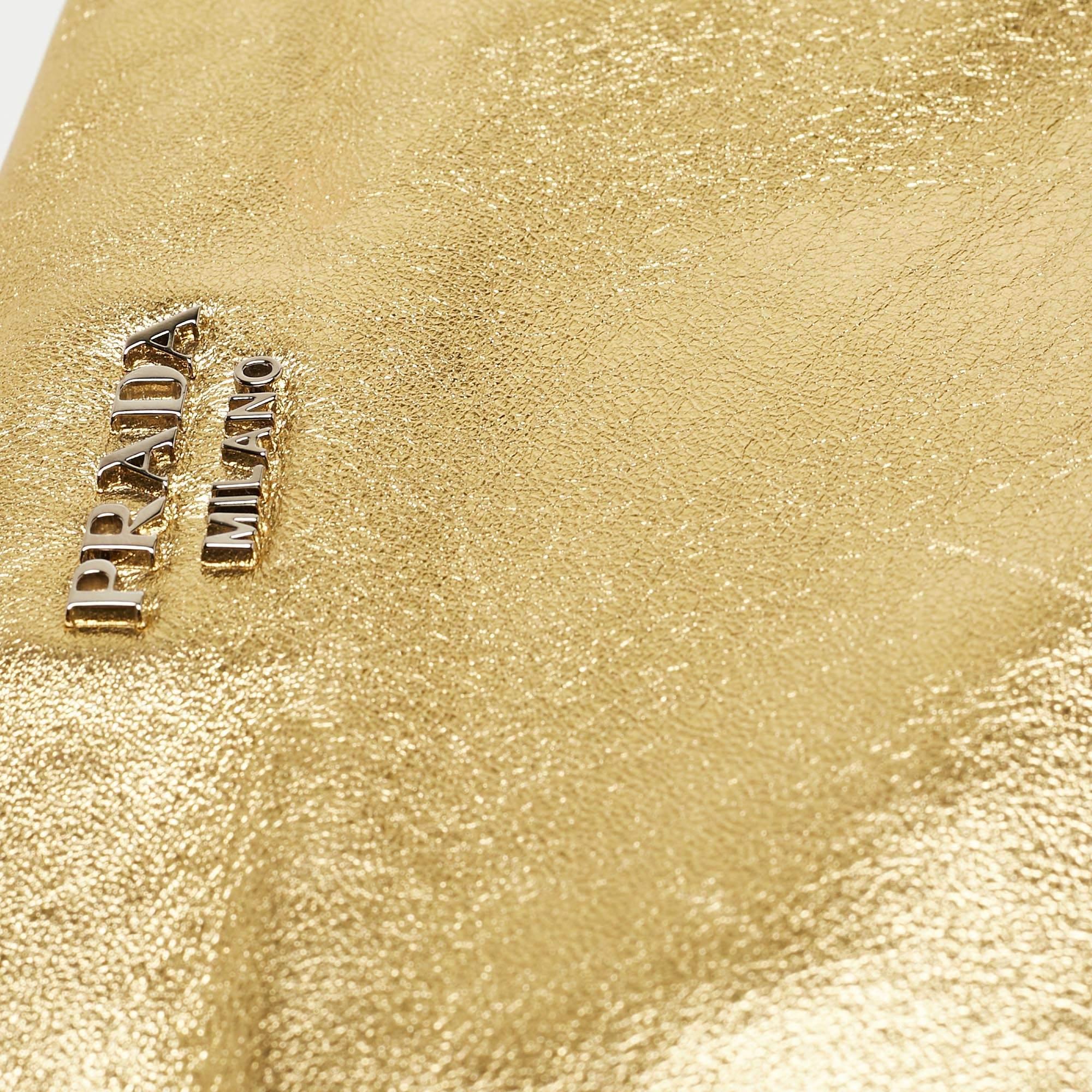 Prada Metallic Gold Leather Double Zip Clutch 7
