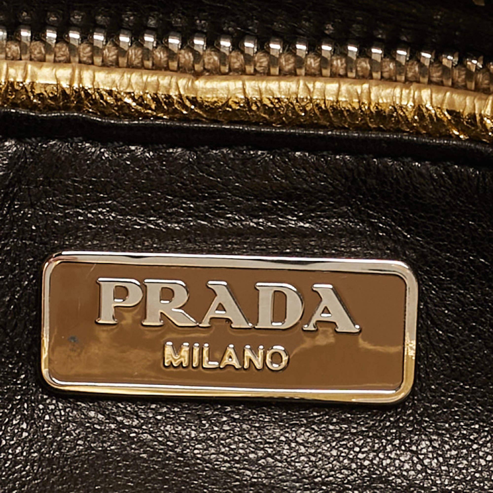Prada Metallic Gold Leather Double Zip Clutch For Sale 10