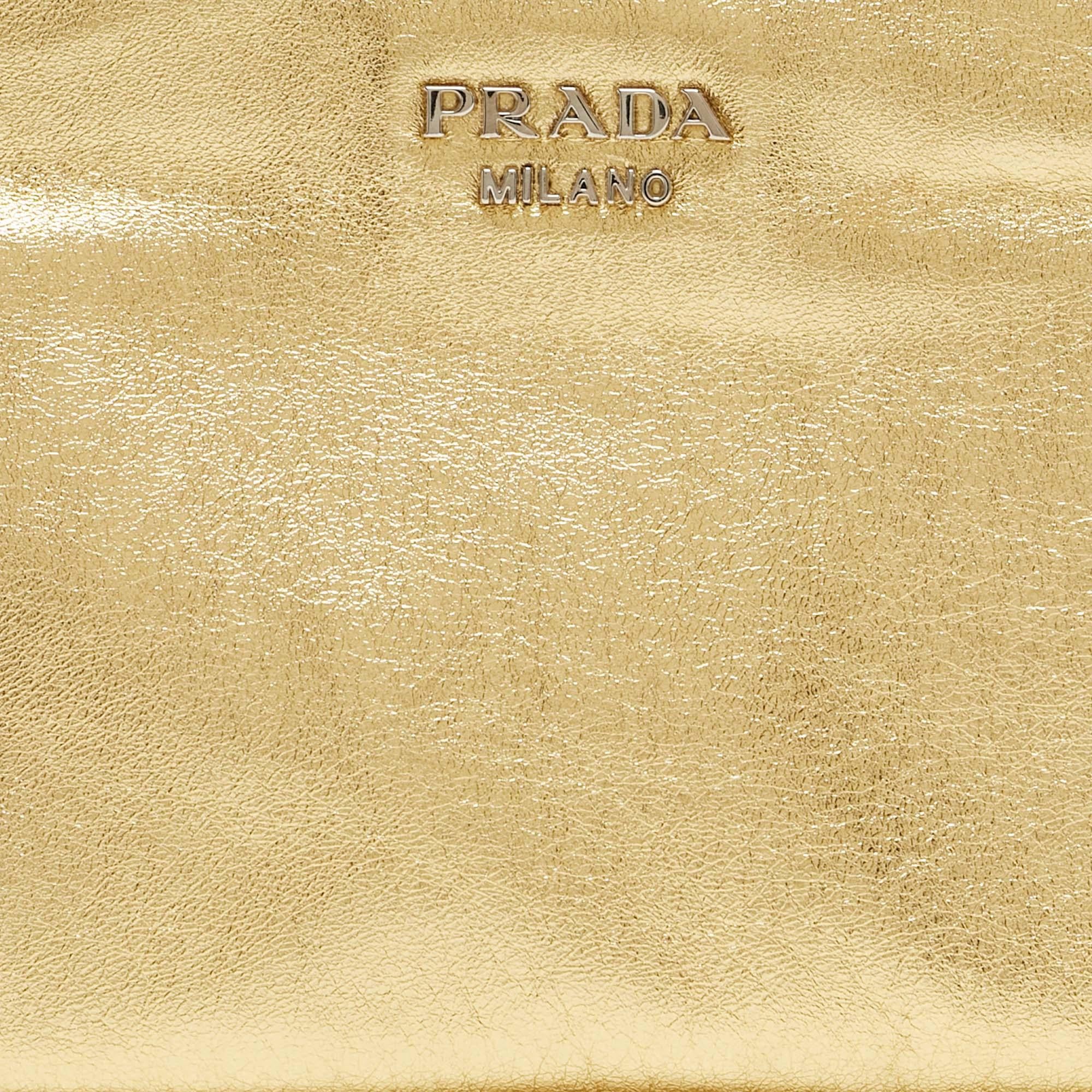 Prada Metallic Gold Leather Double Zip Clutch For Sale 2