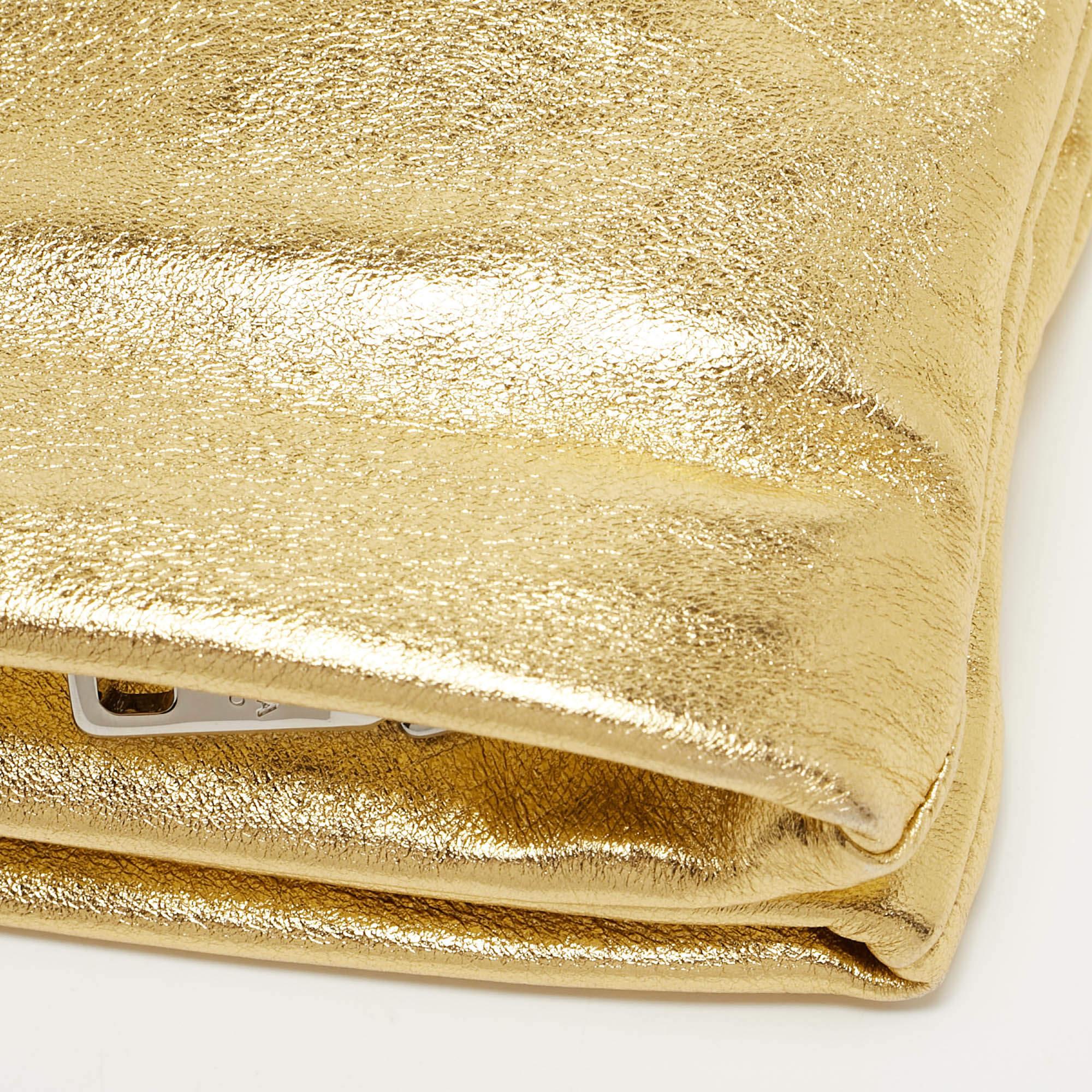 Prada Metallic Gold Leather Double Zip Clutch 4
