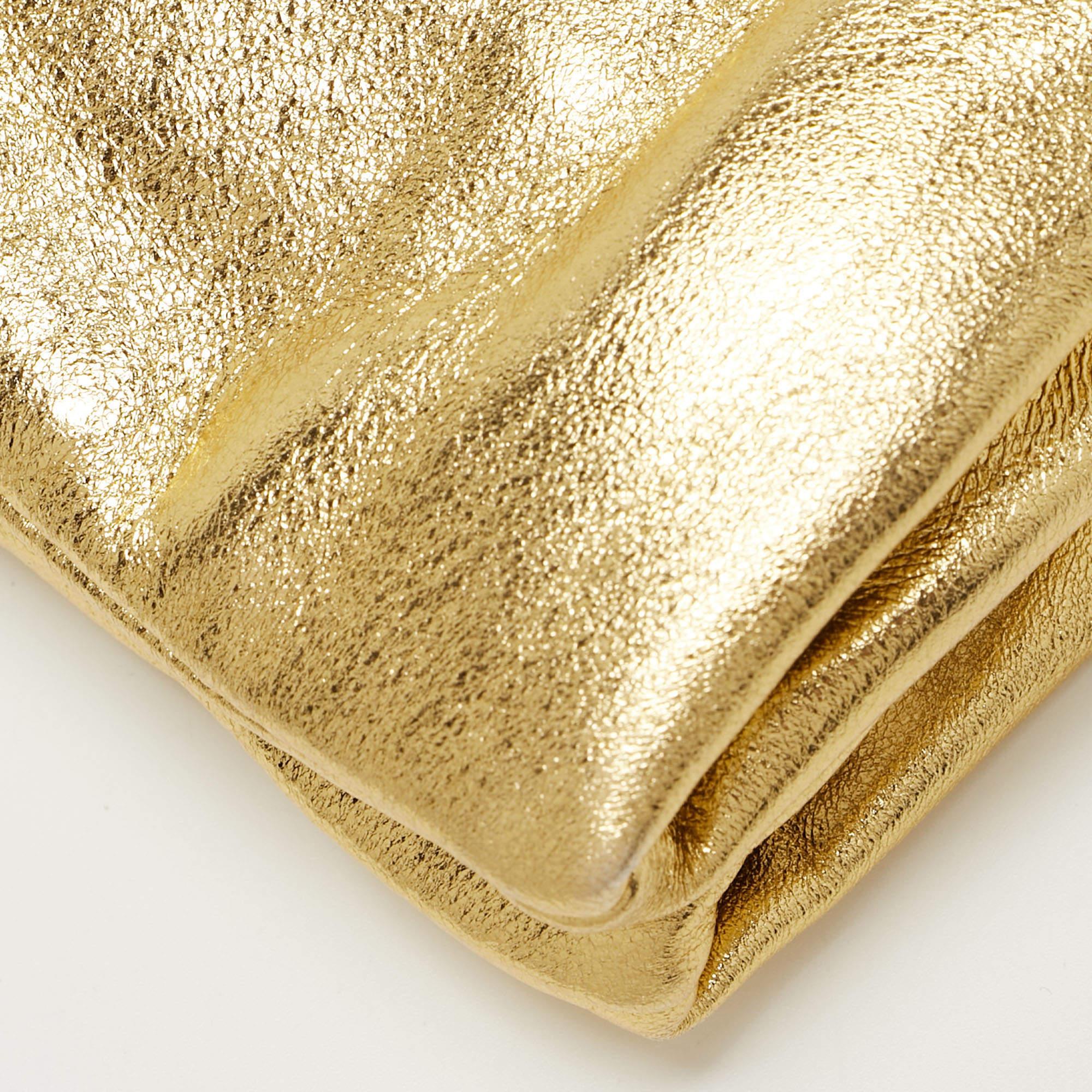 Prada Metallic Gold Leather Double Zip Clutch For Sale 5