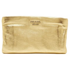 Used Prada Metallic Gold Leather Double Zip Clutch
