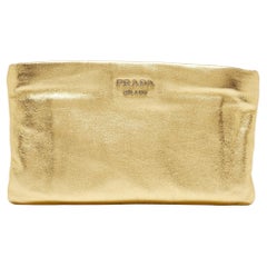 Prada Metallic Gold Leather Double Zip Clutch