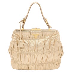 Prada Metallic Gold Leather Gaufre Frame Bag