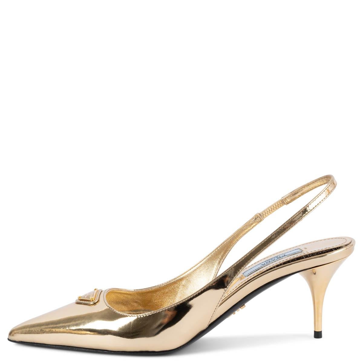 PRADA metallic gold leather Slingbacks Pumps Shoes 37 In New Condition In Zürich, CH