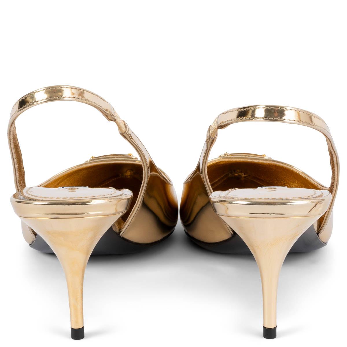 Women's PRADA metallic gold leather Slingbacks Pumps Shoes 37