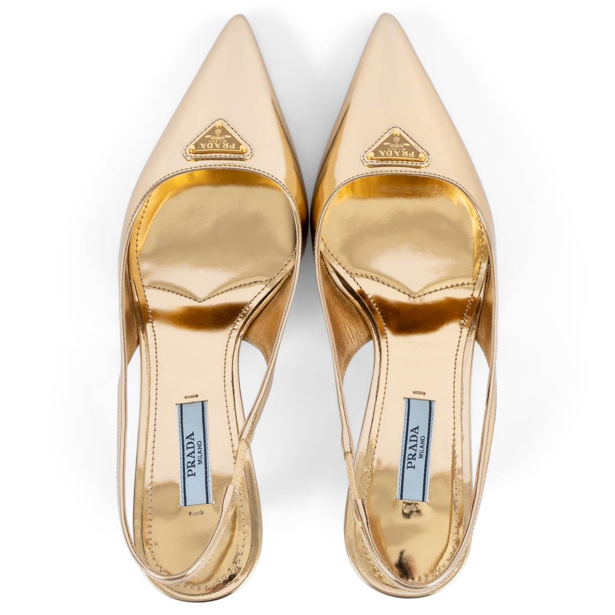 PRADA metallic gold leather Slingbacks Pumps Shoes 37 1