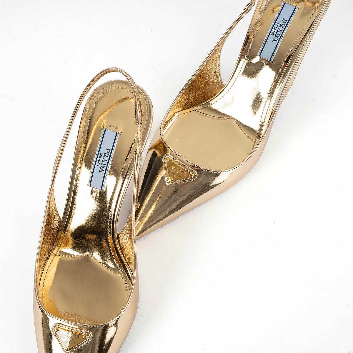 PRADA metallic gold leather Slingbacks Pumps Shoes 37 2