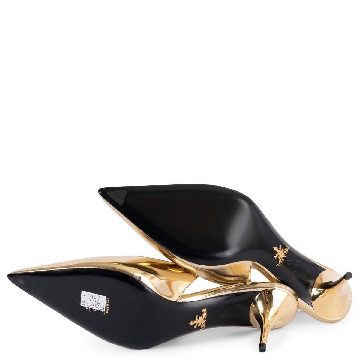 PRADA metallic gold leather Slingbacks Pumps Shoes 37 3