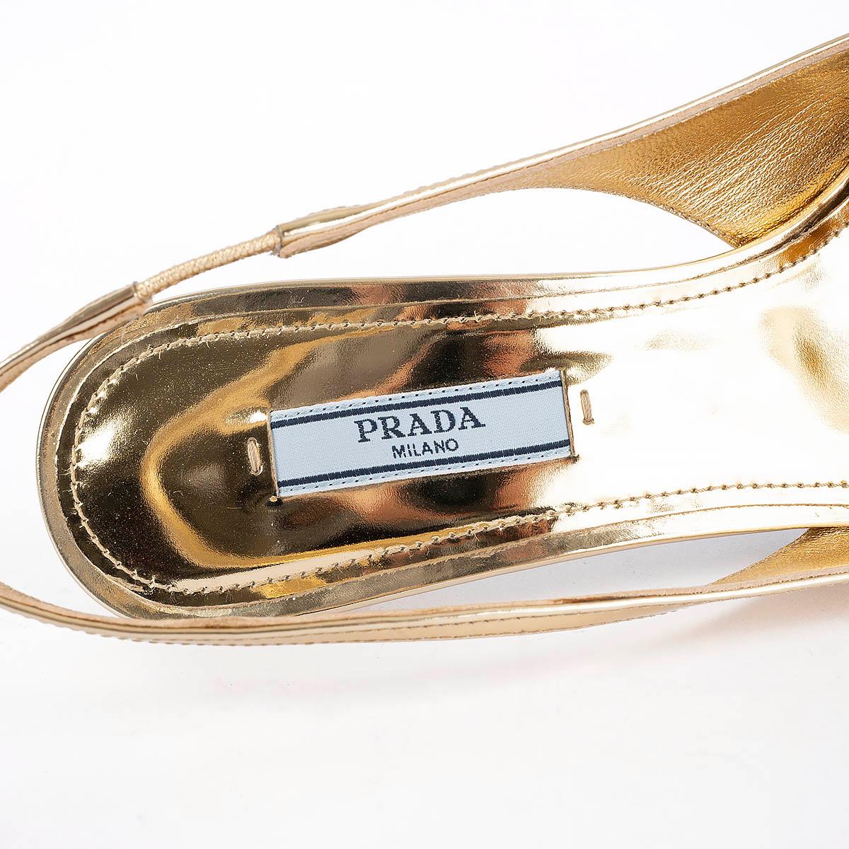 PRADA metallic gold leather Slingbacks Pumps Shoes 37 5