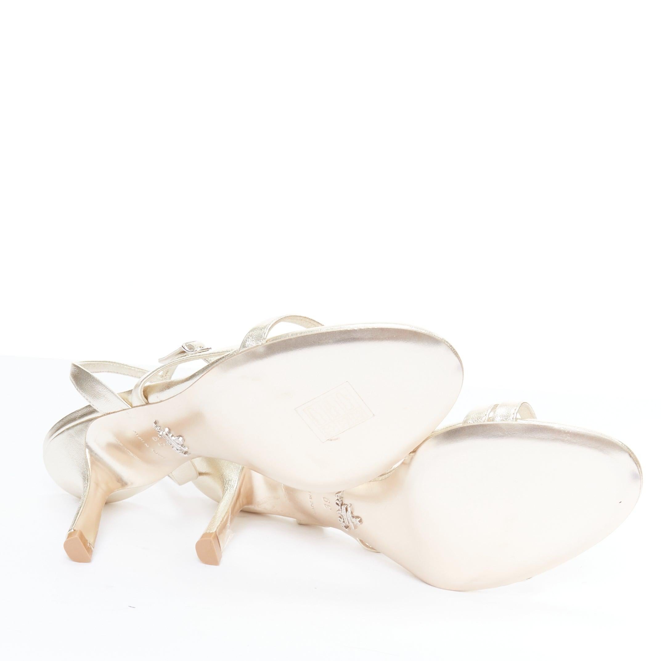 PRADA metallic gold leather strappy mid heel sandals EU39 6