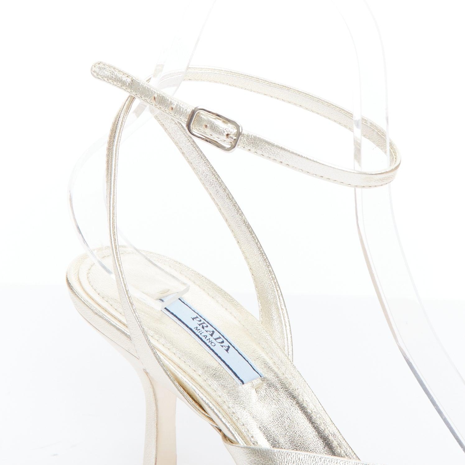 PRADA metallic gold leather strappy mid heel sandals EU39 3