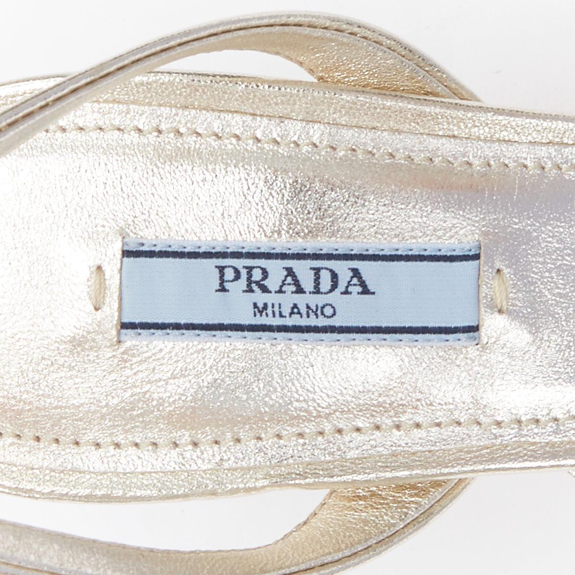 PRADA metallic gold leather strappy mid heel sandals EU39 4