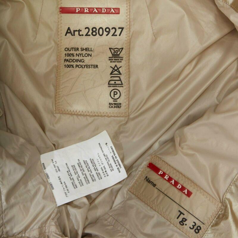 PRADA metallic gold nylon polyester padded hooded fitted winter jacket IT38 XS For Sale 7
