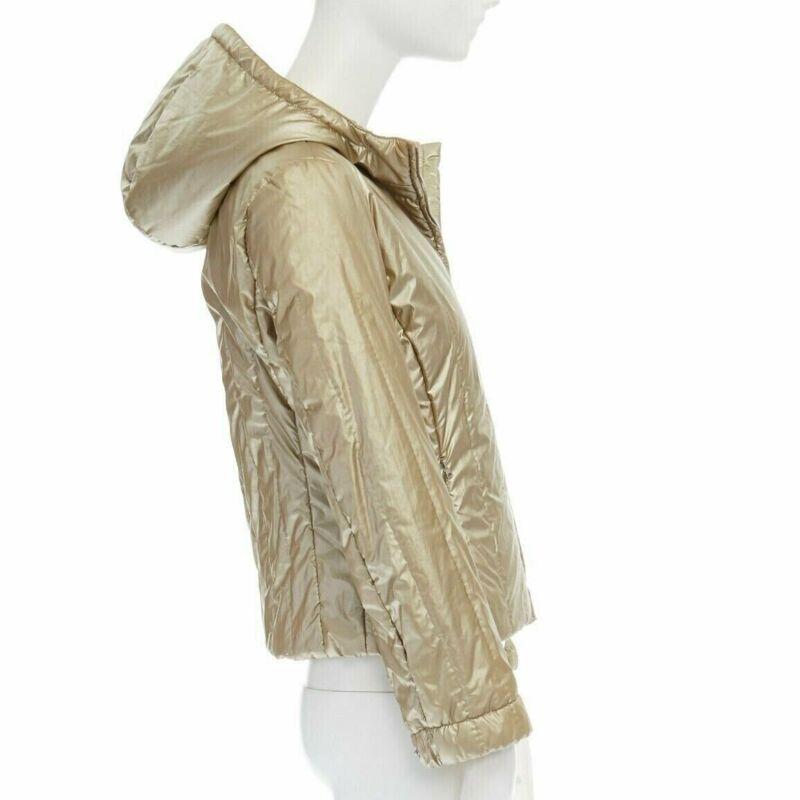 Gold PRADA metallic gold nylon polyester padded hooded fitted winter jacket IT38 XS For Sale