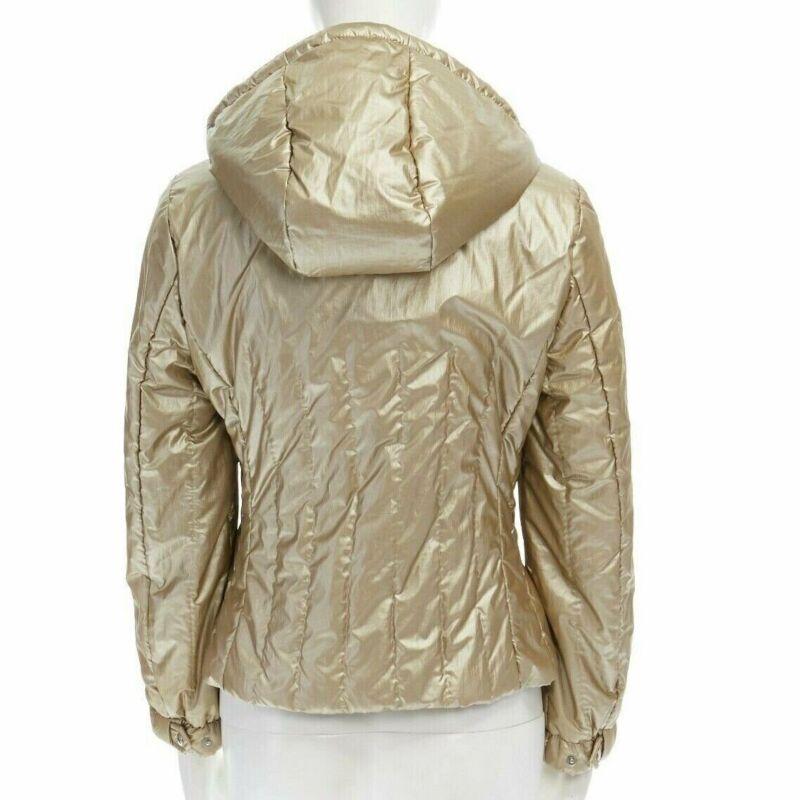 PRADA metallic gold nylon polyester padded hooded fitted winter jacket IT38 XS In Fair Condition For Sale In Hong Kong, NT