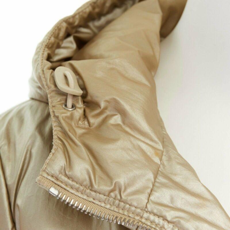 Men's PRADA metallic gold nylon polyester padded hooded fitted winter jacket IT38 XS For Sale