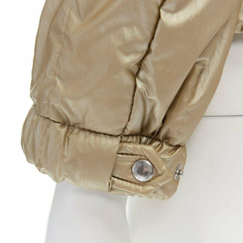 PRADA metallic gold nylon polyester padded hooded fitted winter jacket IT38 XS For Sale 1