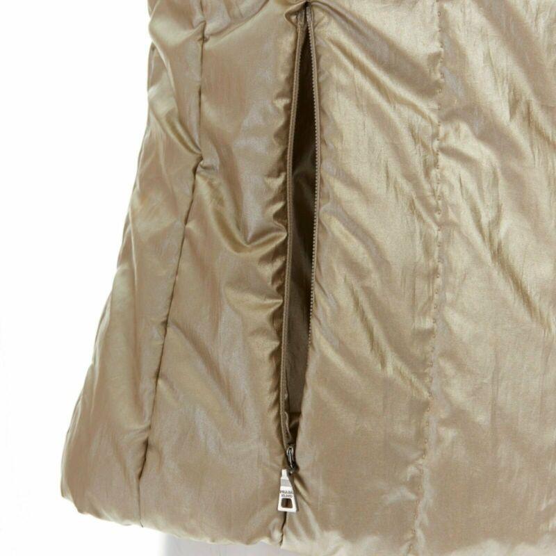 PRADA metallic gold nylon polyester padded hooded fitted winter jacket IT38 XS For Sale 2
