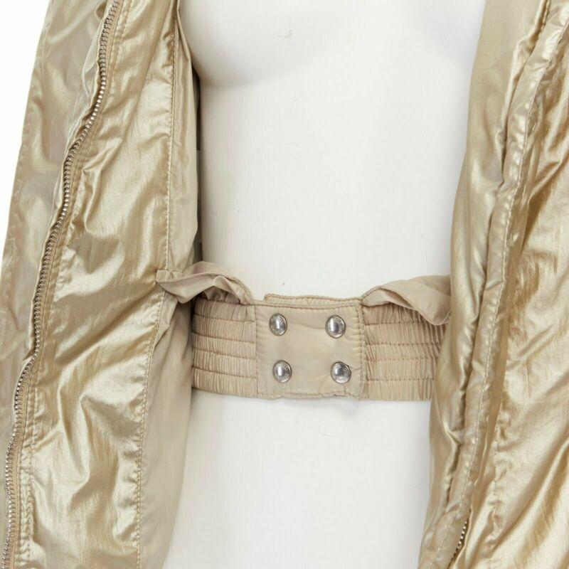 PRADA metallic gold nylon polyester padded hooded fitted winter jacket IT38 XS For Sale 3