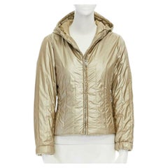 PRADA oro metallizzato nylon poliestere imbottito con cappuccio giacca invernale aderente IT38 XS