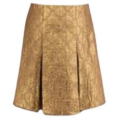 Prada Metallic Gold Pleated Brocade Skirt