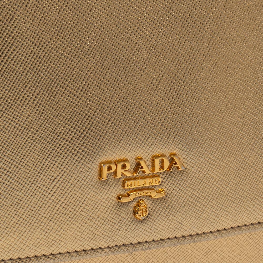 Prada Metallic Gold Saffiano Leather Flap Crossbody Bag 5