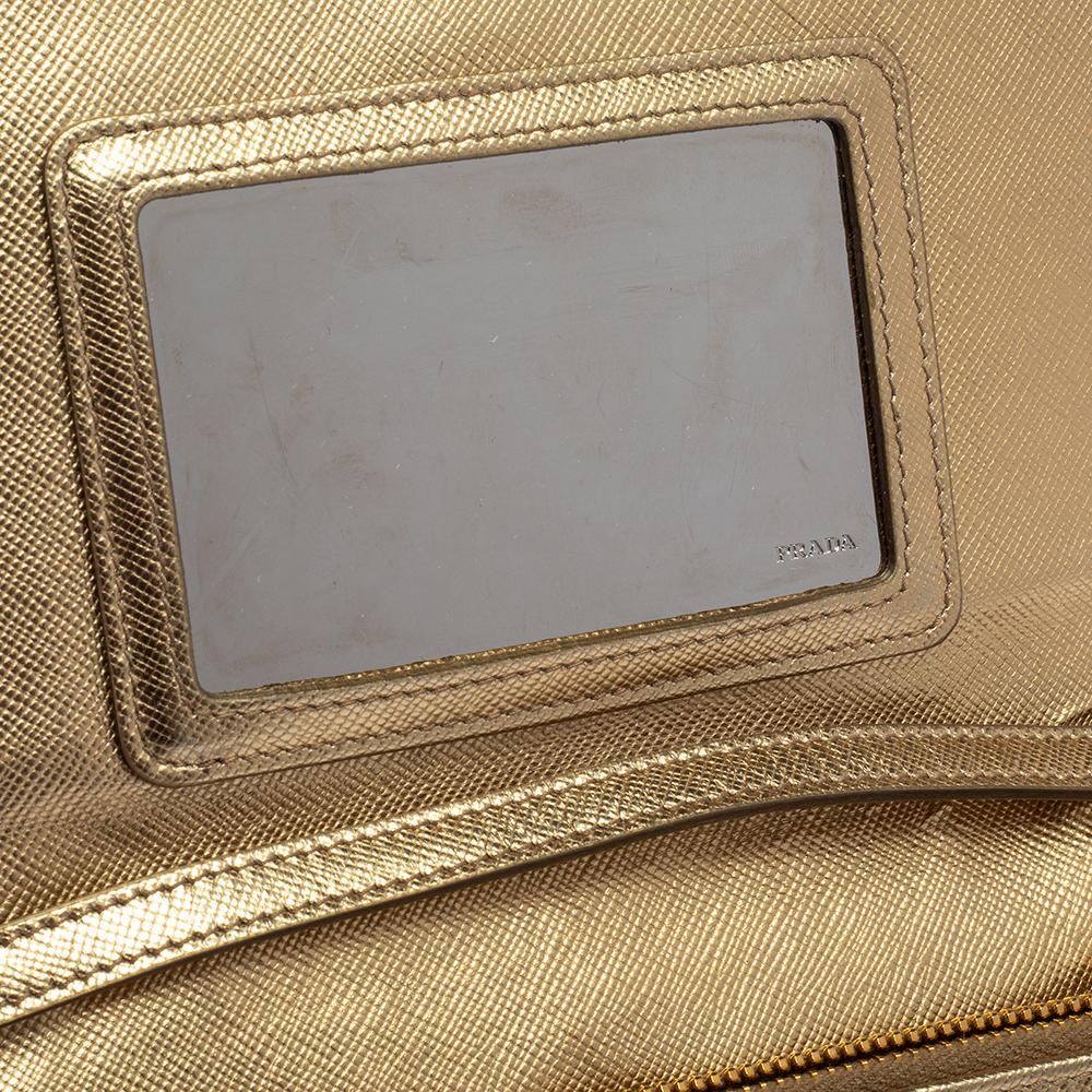 Prada Metallic Gold Saffiano Leather Flap Crossbody Bag 6