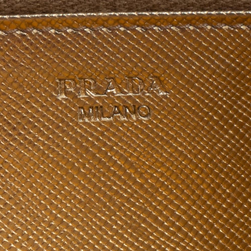 Prada Metallic Gold Saffiano Leather Flap Crossbody Bag 1