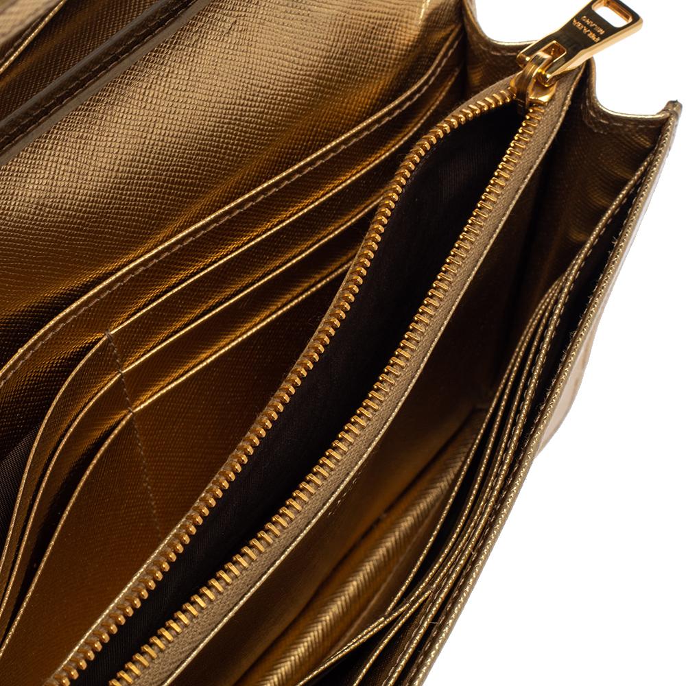 Prada Metallic Gold Saffiano Leather Flap Crossbody Bag 2
