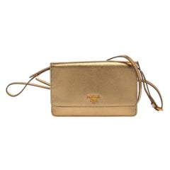 Prada Metallic Gold Saffiano Leather Flap Crossbody Bag