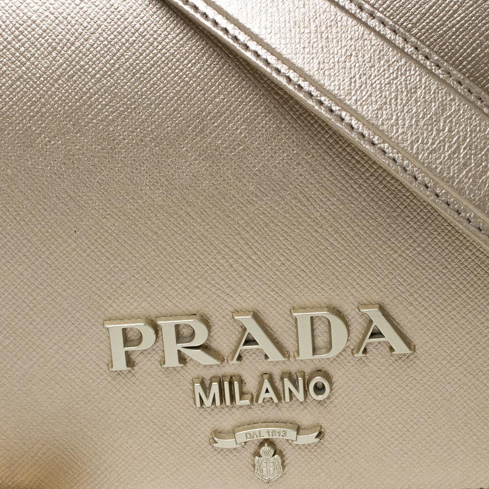 Prada Metallic Gold Saffiano Leather Logo Flap Chain Shoulder Bag 3