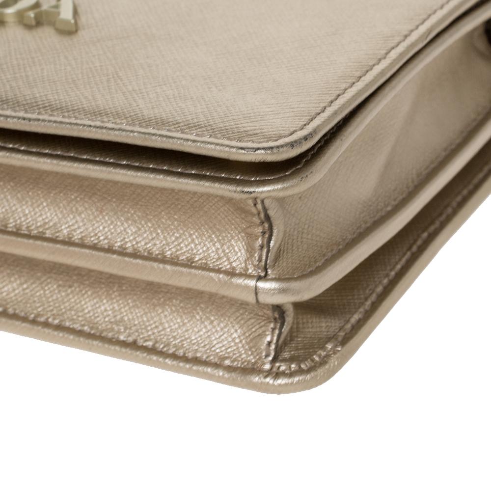 Prada Metallic Gold Saffiano Leather Logo Flap Chain Shoulder Bag 4