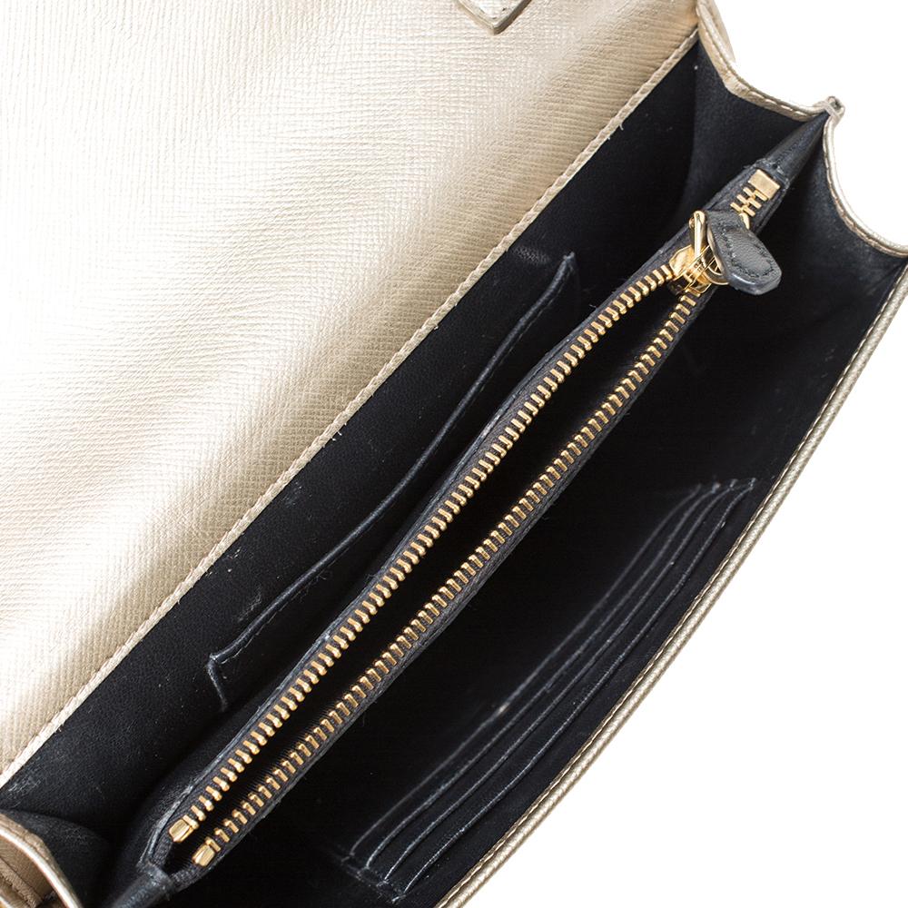 Women's Prada Metallic Gold Saffiano Leather Logo Flap Chain Shoulder Bag
