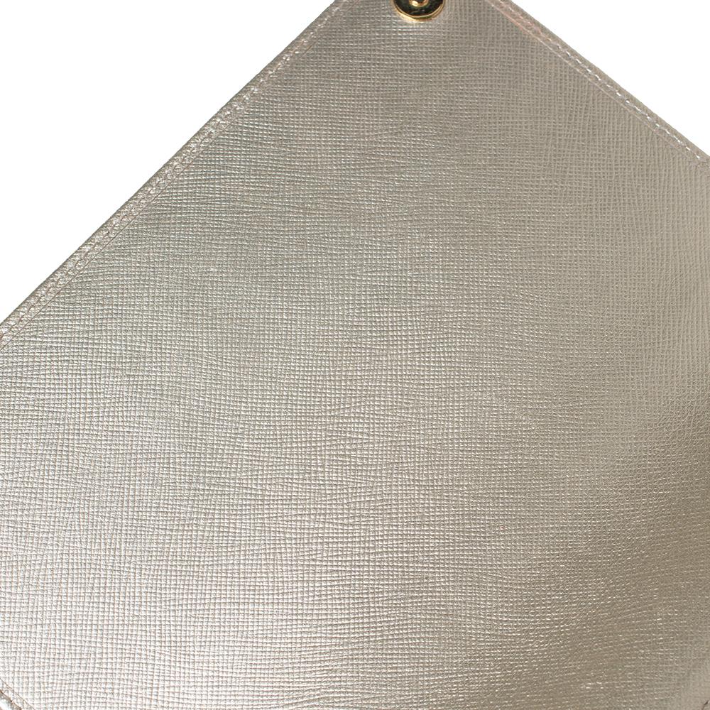 Prada Metallic Gold Saffiano Leather Logo Flap Chain Shoulder Bag 1