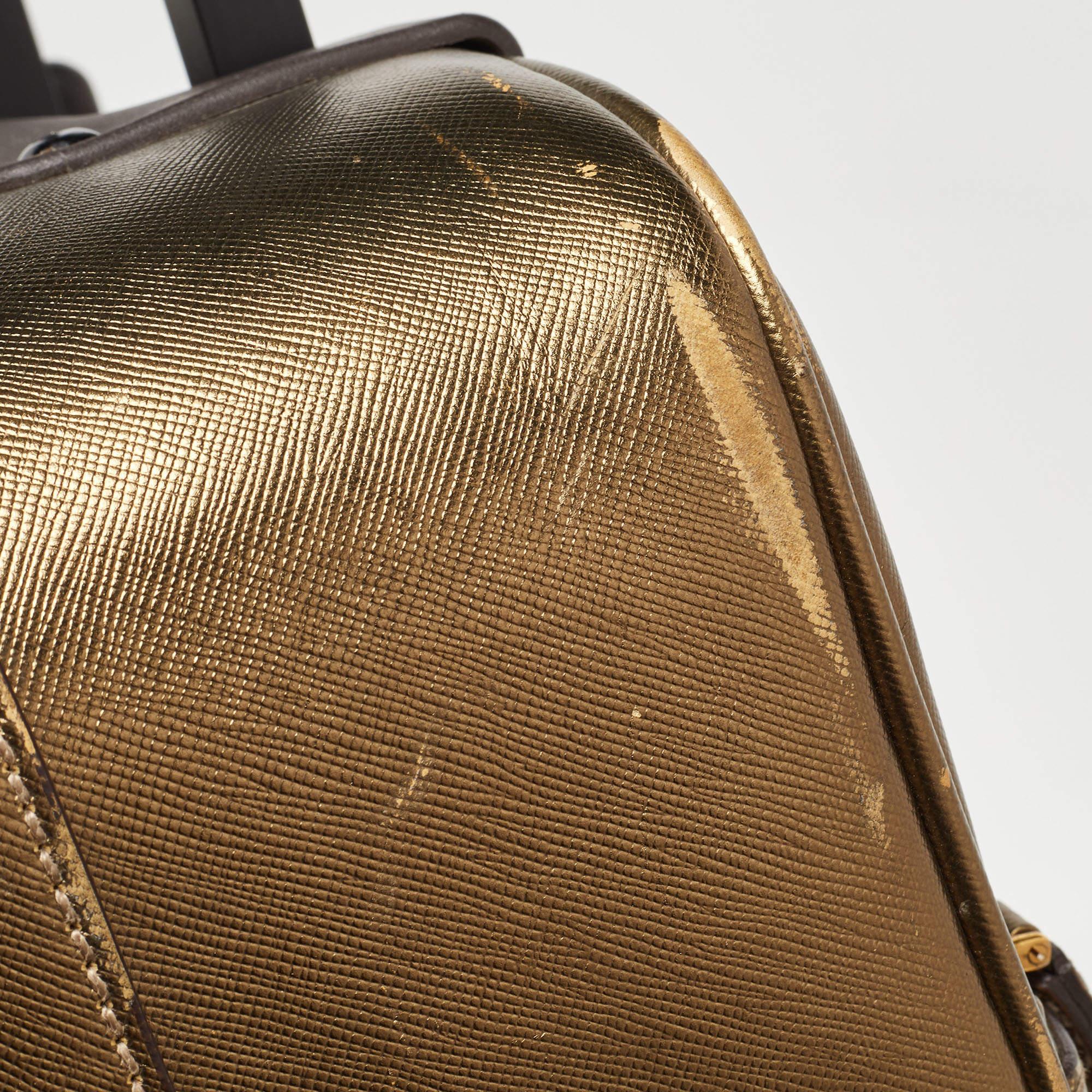 Prada Metallic Gold Saffiano Leather Travel Rolling Trolley Luggage 9