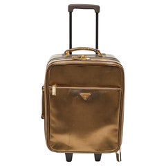 Used Prada Metallic Gold Saffiano Leather Travel Rolling Trolley Luggage