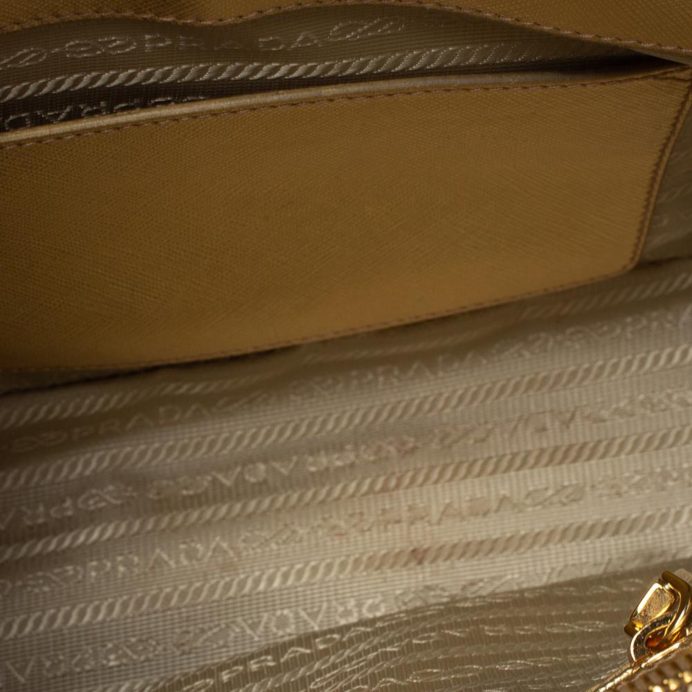 Prada Metallic Gold Saffiano Lux Leather Small Double Zip Tote 2