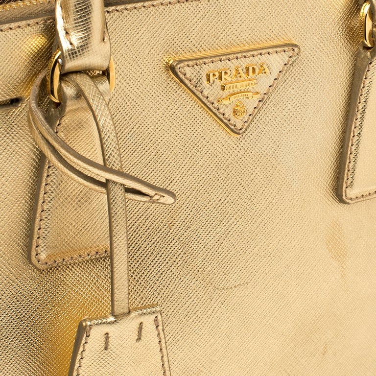 Prada Caramel Saffiano Lux Leather Medium Double Zip Tote Bag