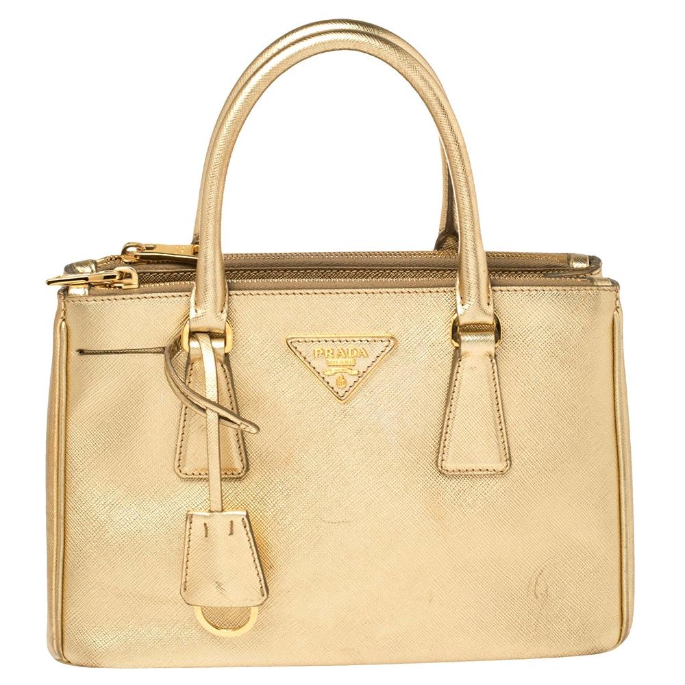 Prada Gold Leather Metallic Tassel Tote Bag Italy For Sale at 1stDibs
