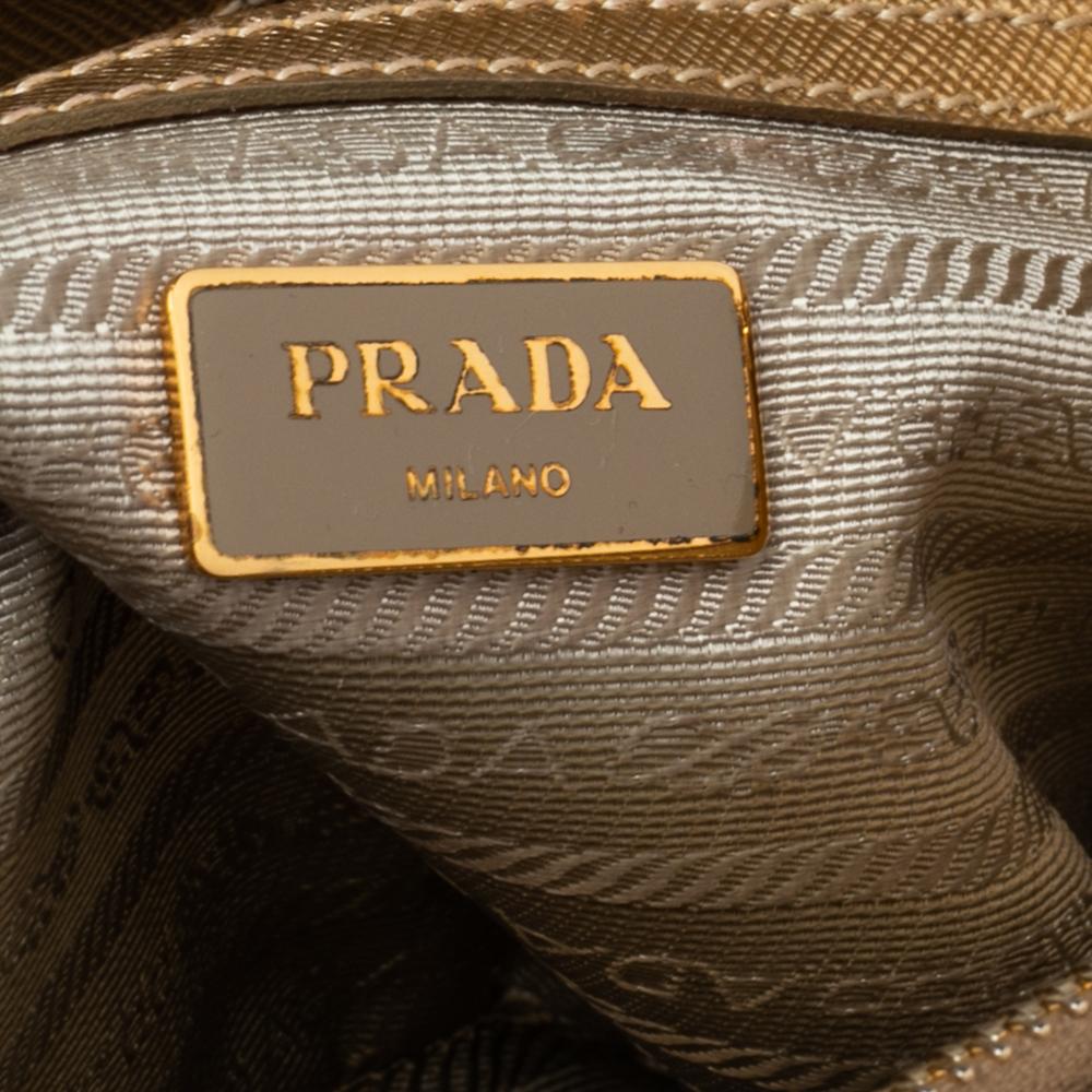 Prada Metallic Gold Saffiano Lux Leather Small Galleria Double Zip Tote 2