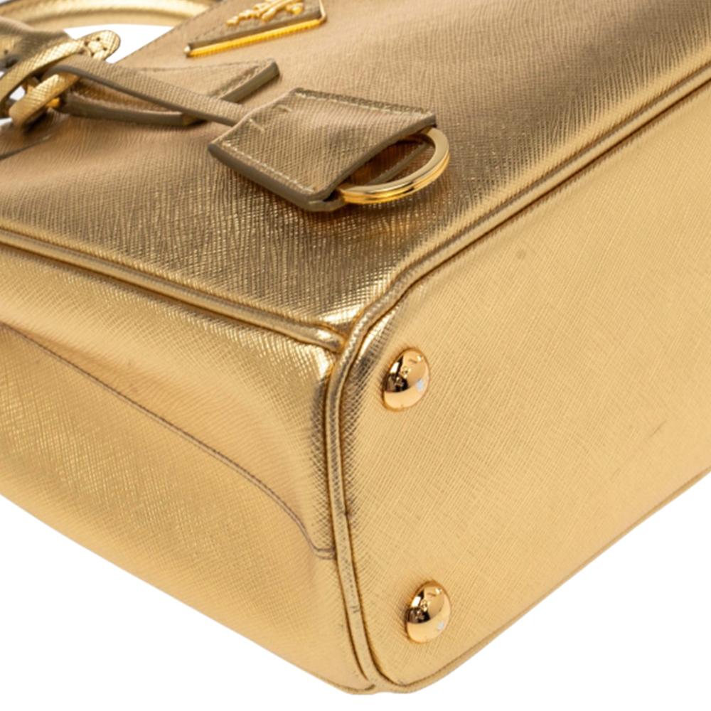 Prada Metallic Gold Saffiano Lux Leather Small Galleria Double Zip Tote 1