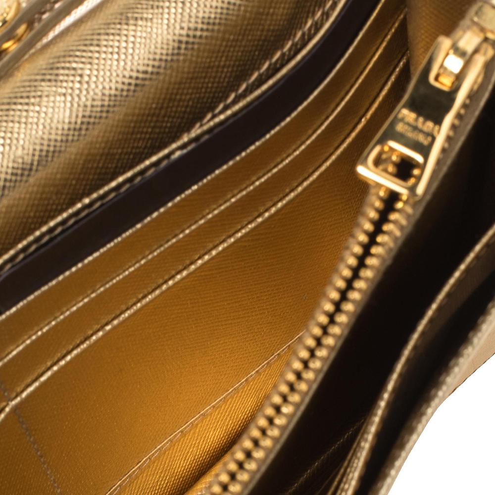 Prada Metallic Gold Saffiano Shine Leather Flap Crossbody Bag 6