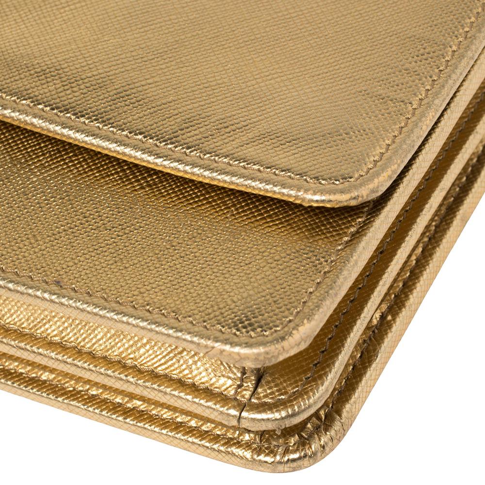 Prada Metallic Gold Saffiano Shine Leather Flap Crossbody Bag 2