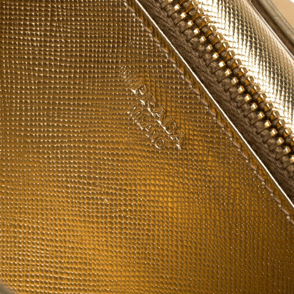 Prada Metallic Gold Saffiano Shine Leather Flap Crossbody Bag 3