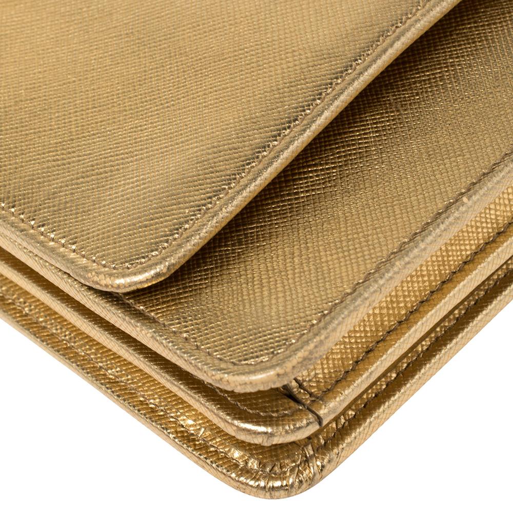 Prada Metallic Gold Saffiano Shine Leather Flap Crossbody Bag 4