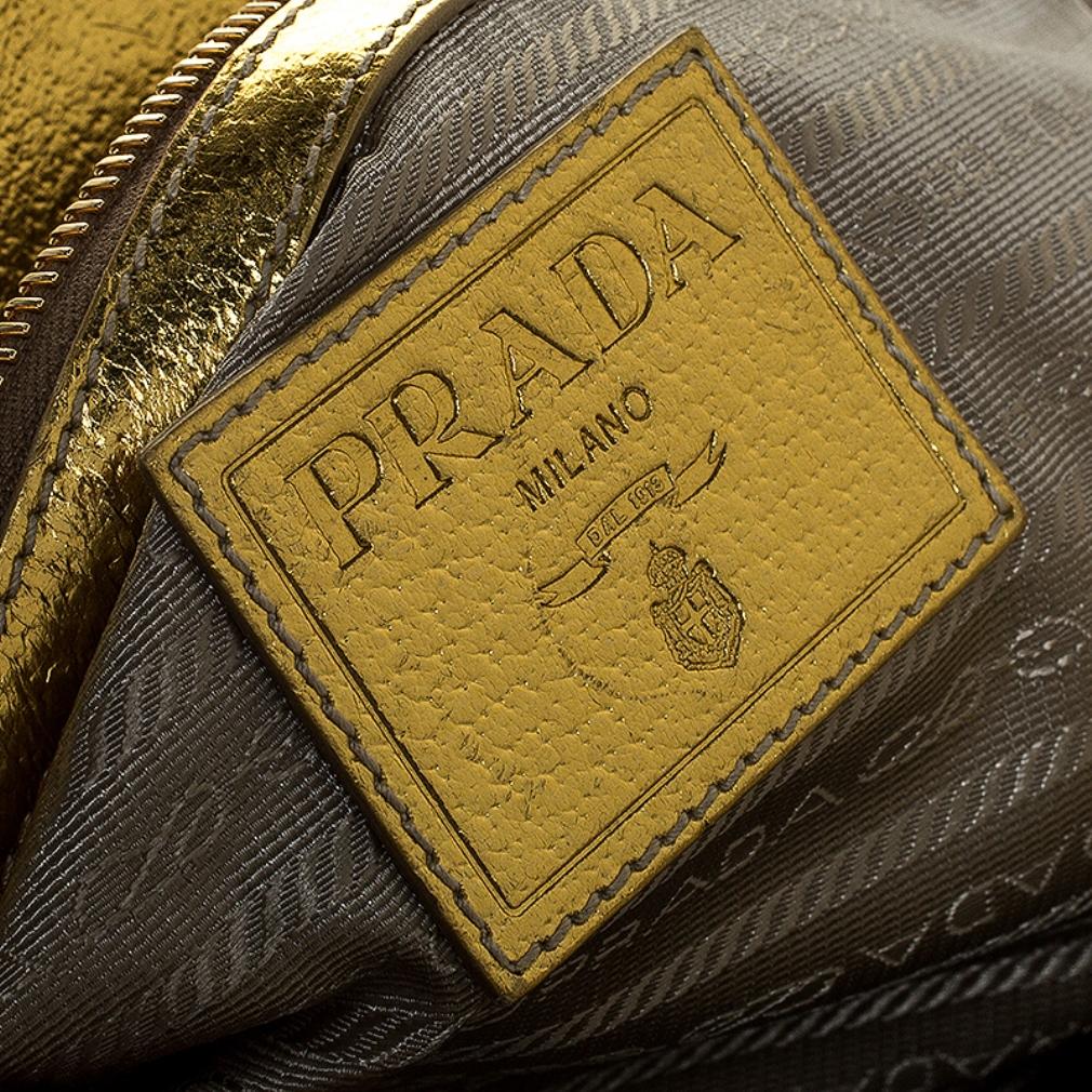 Prada Metallic Gold Straw and Leather Frame Bag 2