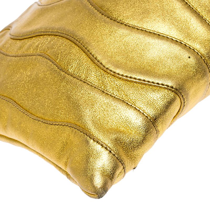 Women's Prada Metallic Gold Wave Leather Clutch