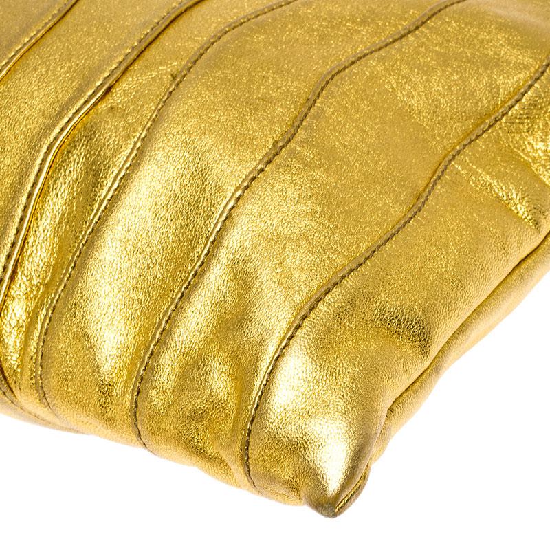 Prada Metallic Gold Wave Leather Clutch 1