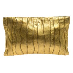 Prada Metallic Gold Wave Leather Clutch